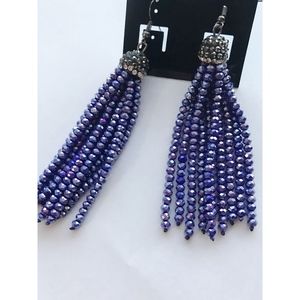 Blue Beaded Tassel Pendant Earrings